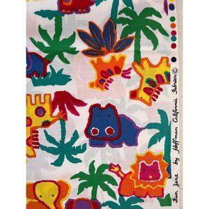 Fabric RARE VTG "Fun Zone" Hoffman CA Puzzle Safari Jungle Zoo Animals 1.5 yards